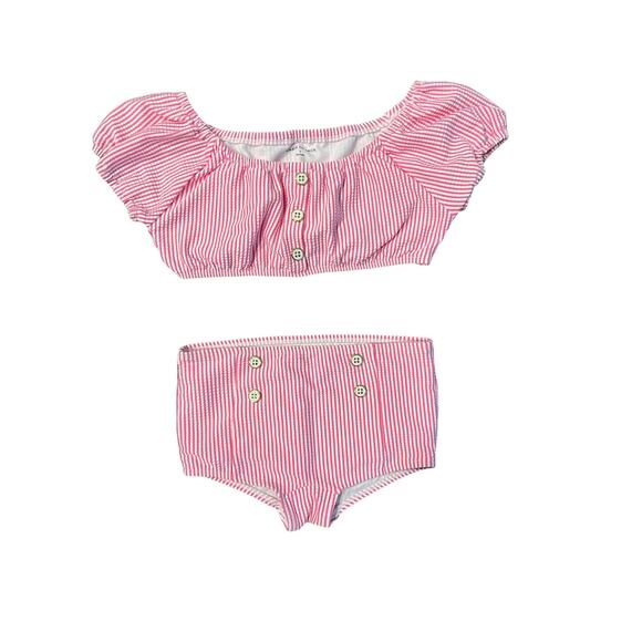 New Janie and Jack PINK PINSTRIPE SEERSUCKER Retro 2 PC Tankini Bathing Suit 7 - Picture 1 of 8